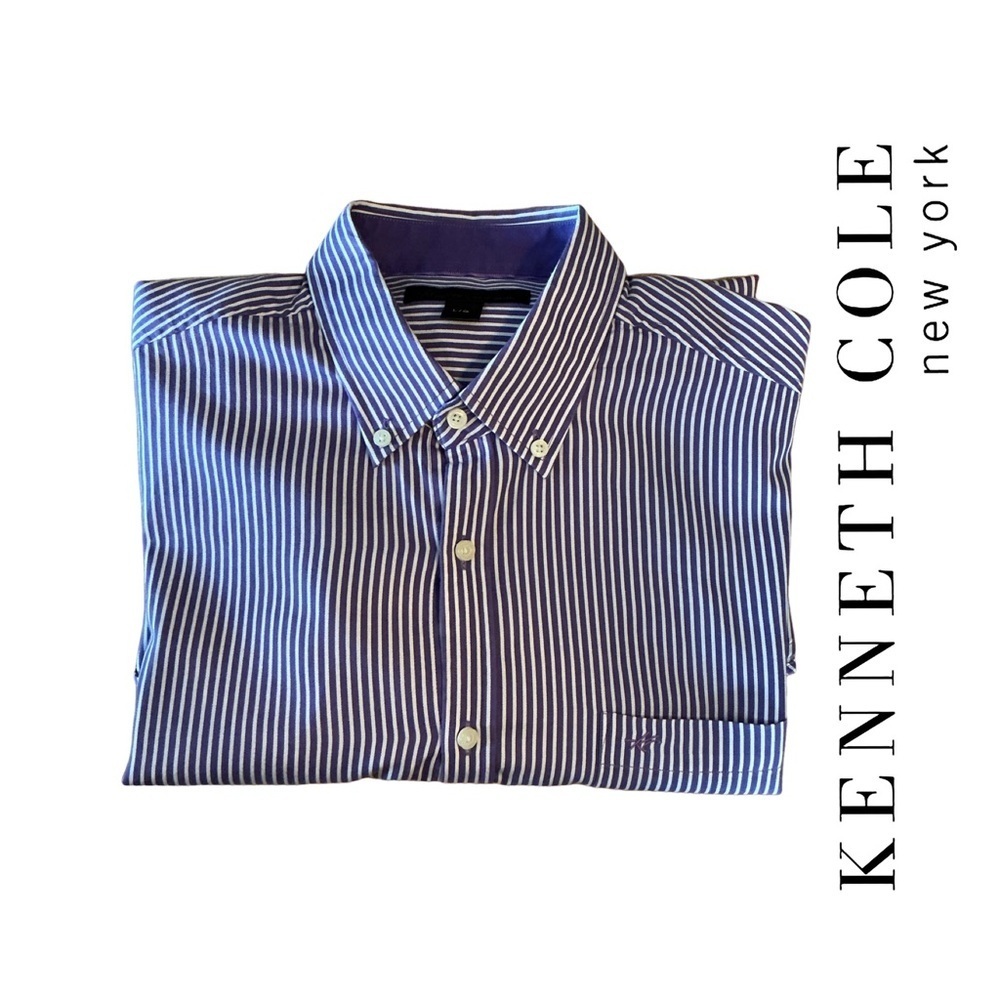 Kenneth Cole New York Purple Striped Shirt w/Classic Embellishments- NWOT Size L